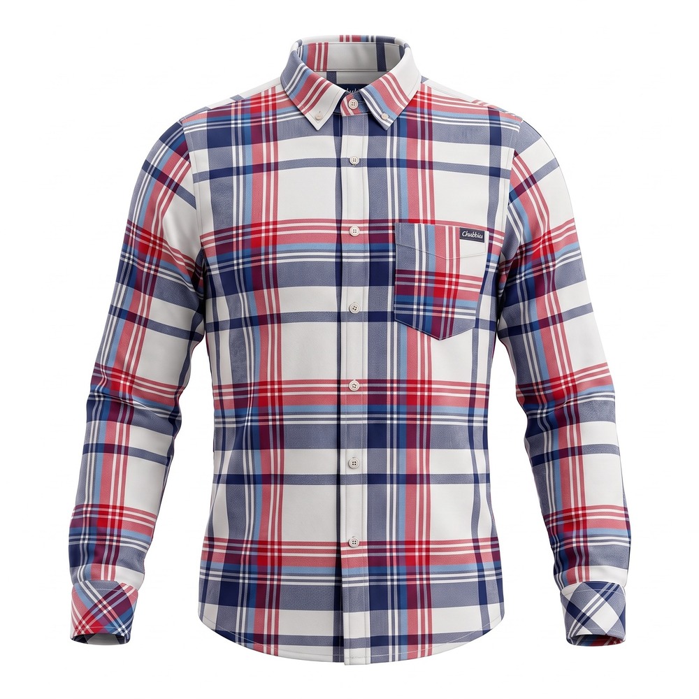 Chubbies Mens Regular Fit Plaid Button Down Flannel Shirt Red White Blue‎ Large